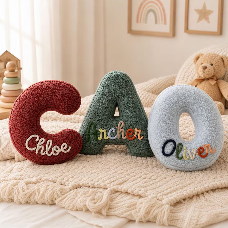 Personalized Rope Embroidery Plush Letter Pillow Custom Name Initial Cushion Soft Cozy Nursery Decor Gift For Kids