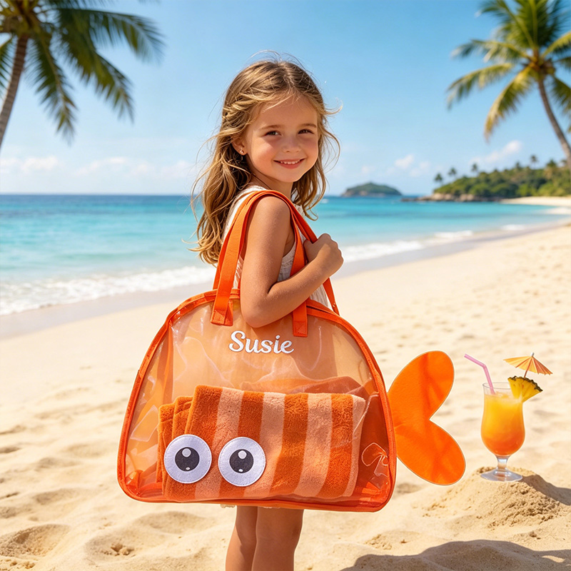 Personalized Kids Beach Toy Bag Cute Fish Mesh Tote With Name Sandproof Storage For Sand Toys Pool Trips