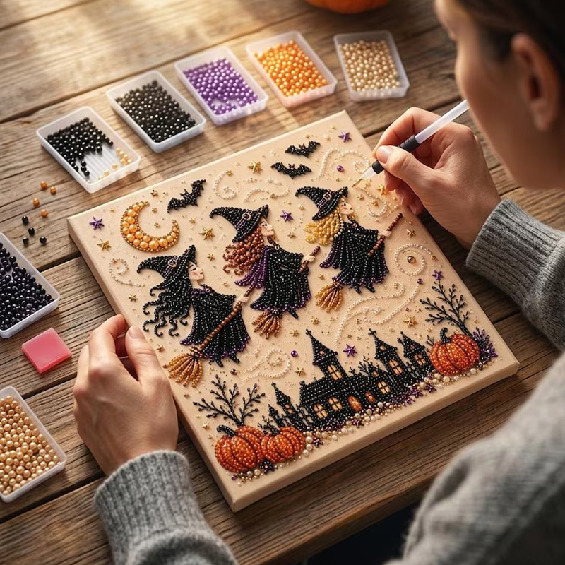 Halloween Ghost Pearl Art DIY Kit Spooky Cute 3D Diamond Art Painting Crafts for Kids DIY Fall Home Decor Wall Arts