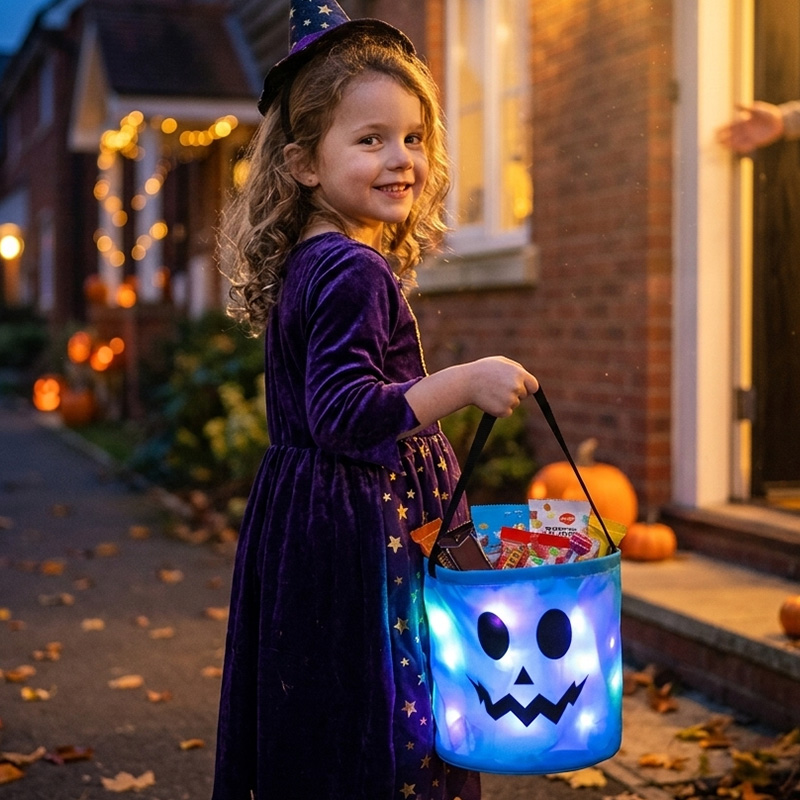 Personalized Halloween Led Light Up Pumpkin Candy Bucket Custom Name Glow In Dark Trick Or Treat Bag
