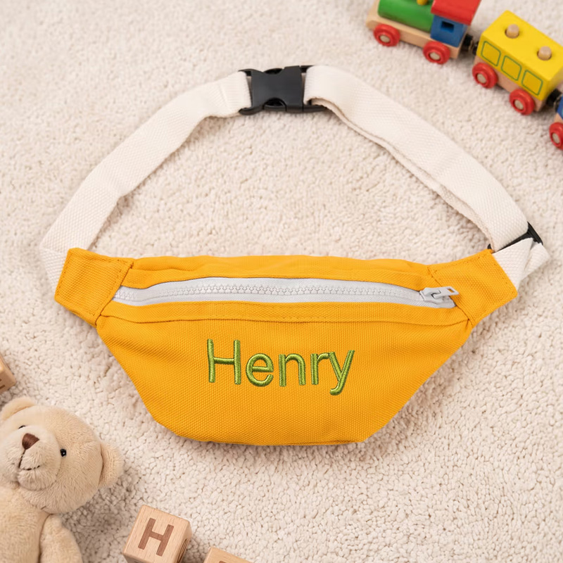 Personalized Embroidery Name Colorful Canvas Kids Crossbody Waist Bag Daily Use Children's Day Birthday Gift for Boys Girls