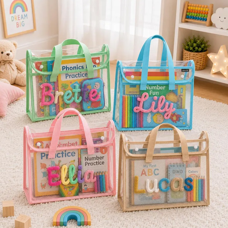 Personalized Rope Embroidery Kids Learning Tote Bag Custom Name Storage For Books Toys School And Travel