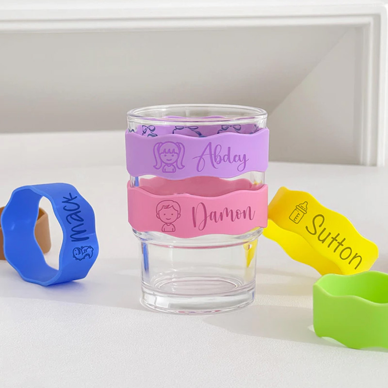 Personalized Baby Name Bands Water Bottle Custom Colorful Silicone Labels Drink Cup
