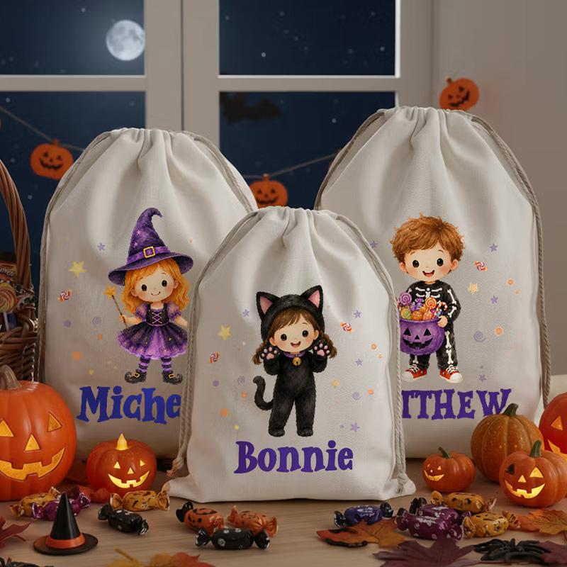 Personalized Halloween Cartoon Character Drawstring Bag with Name Halloween Party Gift for Kids