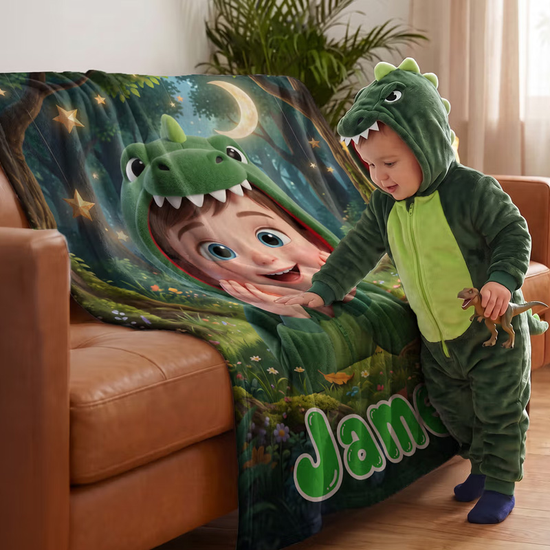 Personalized Starry Sky 3D-Style Design Photo Soft Throw Blanket with Name Home Decor Birthday Gift for Kids Students