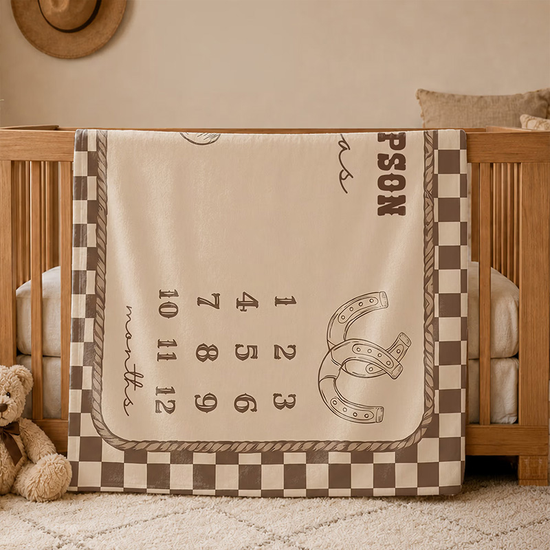 Personalized Baby Cowboy Milestone Blanket Custom Name Western Month Tracker Soft Photo Prop Rug