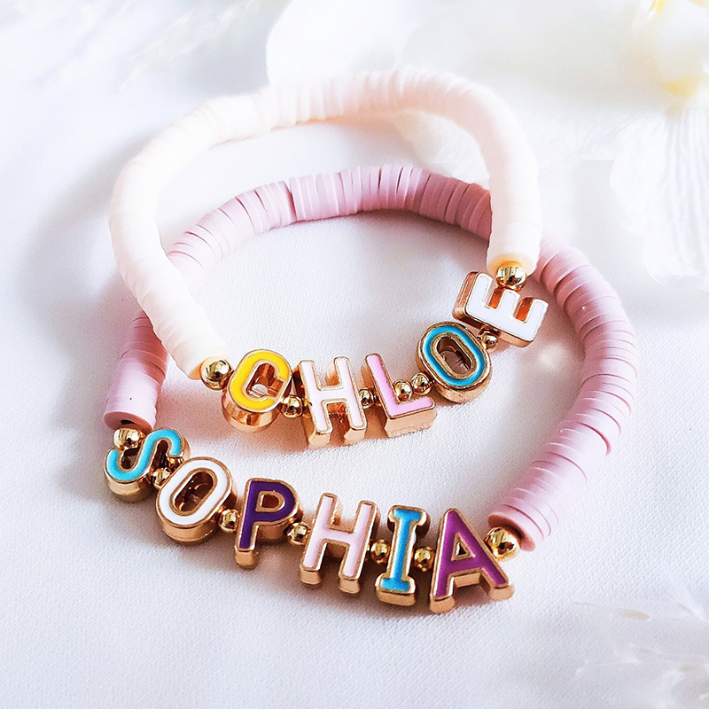 Personalized Kids Name Bracelet Colorful Letter Beads Custom Girl Gift Adjustable Elastic Jewelry Accessory