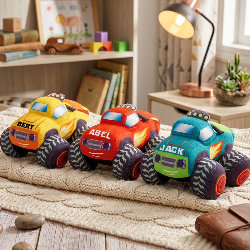 Personalized Monster Truck Plush Toy Custom Name Soft Car Pillow Kids Birthday Gift Playroom Decor