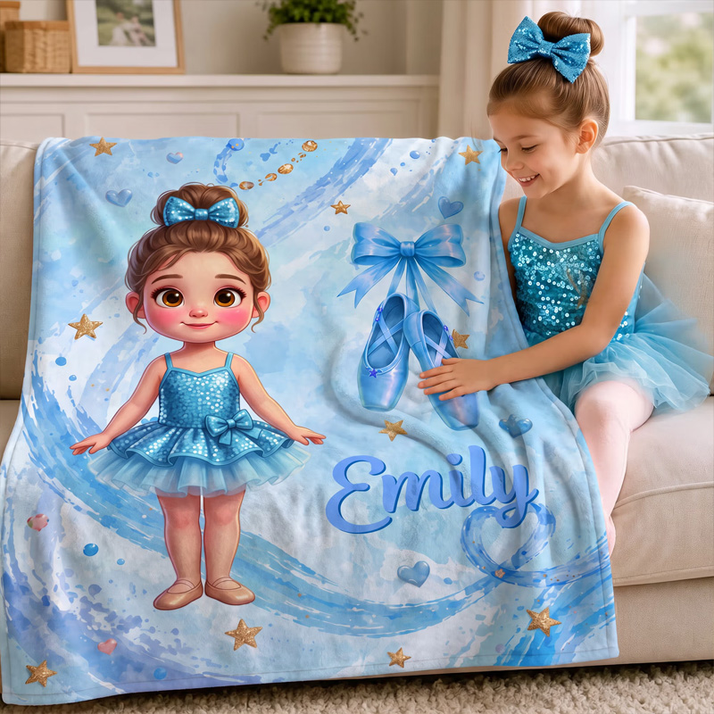 Personalized Ballerina Blanket Custom Name Pink Ballet Girl Soft Cozy Throw For Kids Bedroom Gift