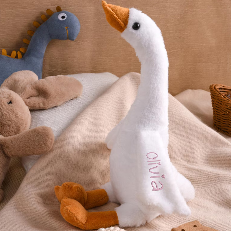Personalized Goose Plush Toy Custom Name Soft White Stuffed Animal Cuddle Buddy For Kids Gift