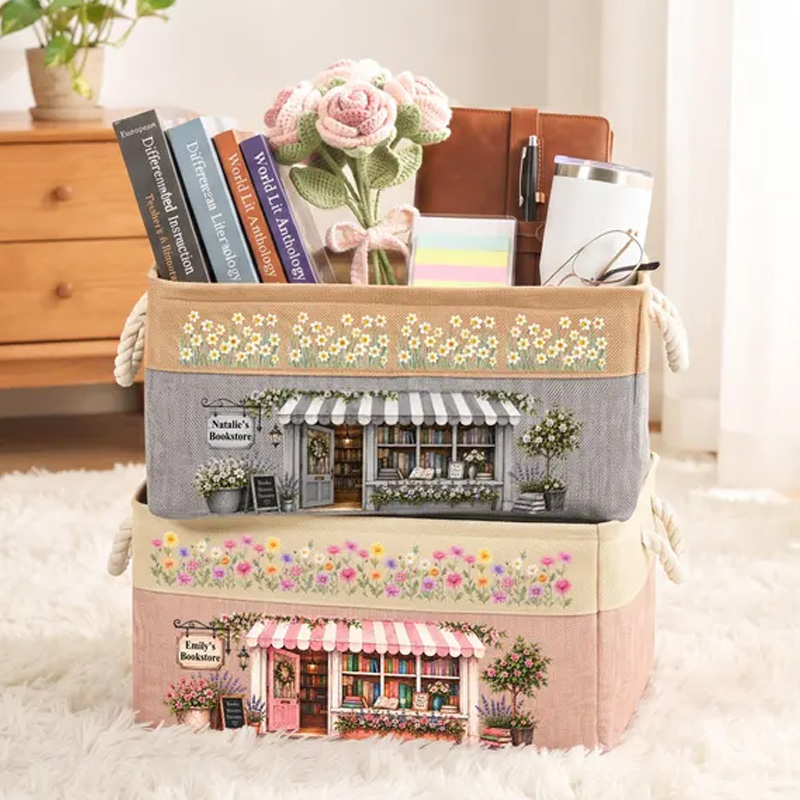 Personalized Storage Basket Fabric Organizer Custom Name Foldable Bin For Books Toys Stationery Home Use