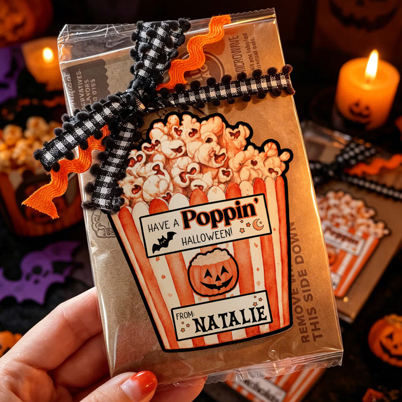 Personalized Have A Poppin' Halloween Pumpkin Bat Waterproof Stickers with Name Halloween Party Gift for Kids Classmates