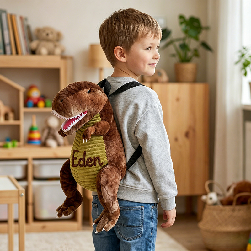 Personalized Hand Embroidered Kid Dinosaur Plush Backpack