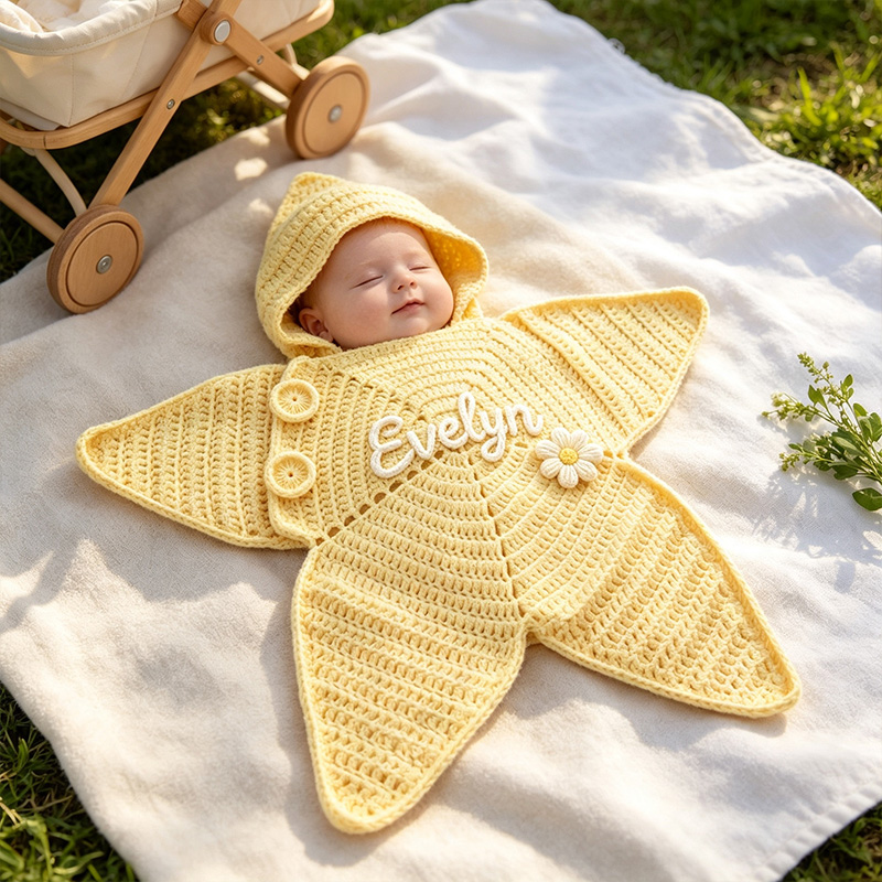 Personalized Newborn Star Print Knitted Baby Swaddle Sleep Sack  