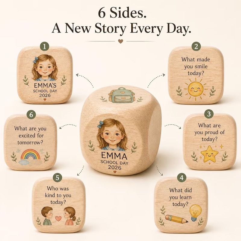 Personalized School Day Cube Wooden Memory Dice Custom Name Back To School Keepsake Gift For Kids