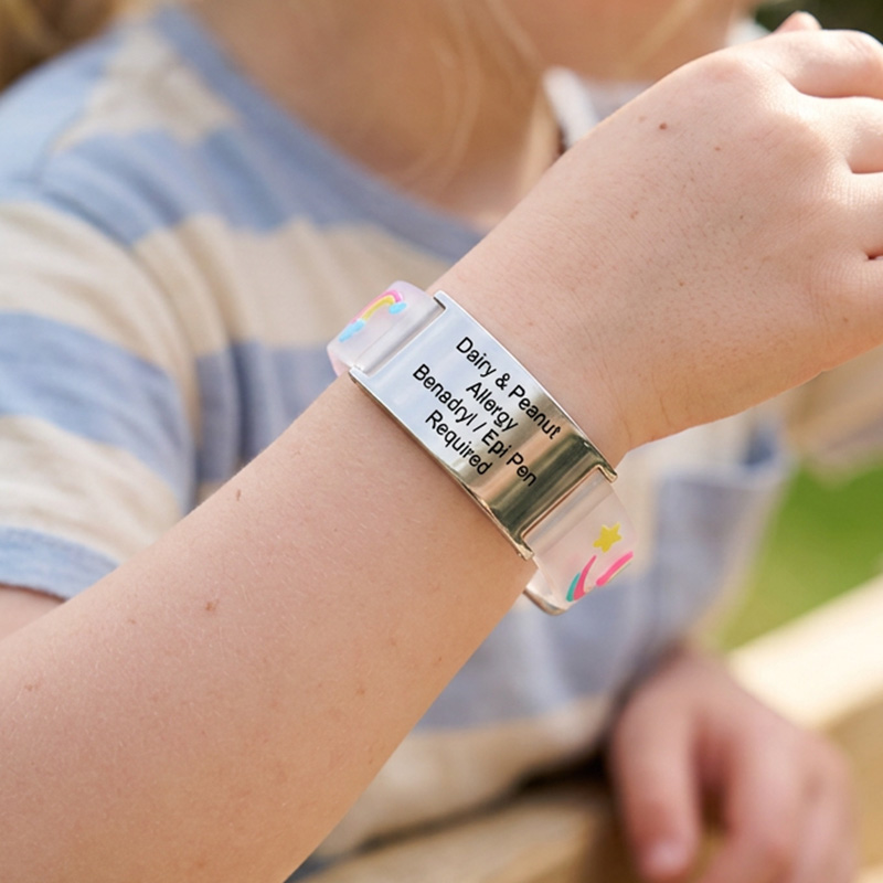 Personalized Kids ID Bracelet Silicone Rainbow Star Strap Custom Engraved Safety Wristband For Girls Boys