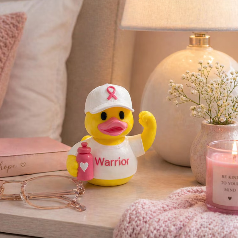 Personalized Breast Cancer Awareness 3D Ducks Survivor Warrior Supporter Pink Ribbon Bath Toy Set