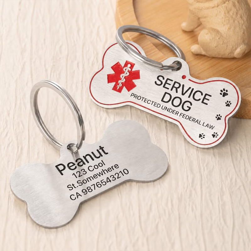 Personalized Bone Shape Service ESA Dog ID Tag with Pet Name Address and Telephone Outdoor Training Use Birthday Gift for Dog Owners