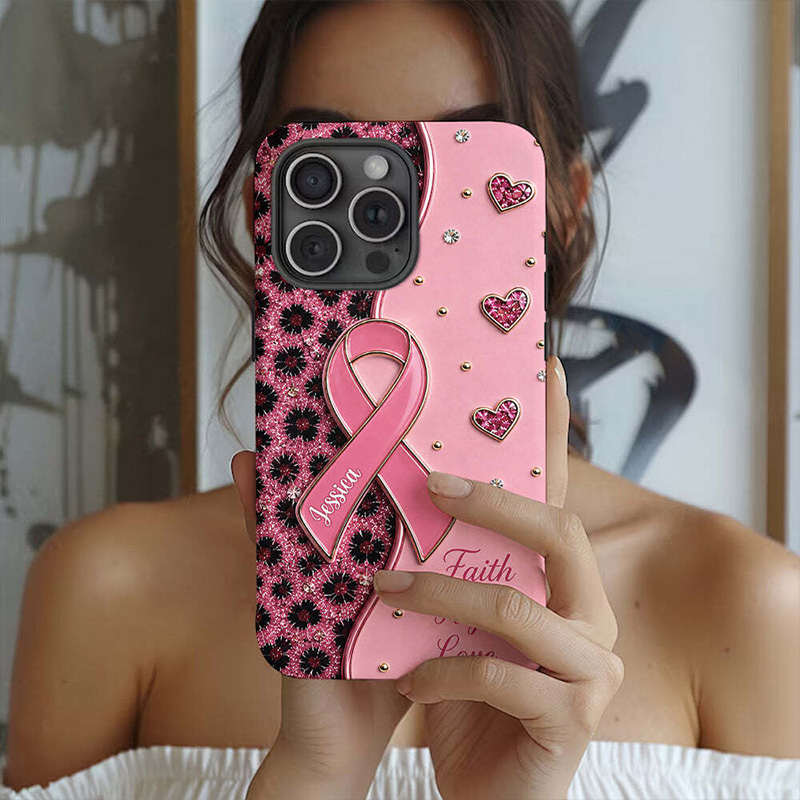 Personalized Breast Cancer Awareness Phone Case Pink Ribbon Faith Hope Love Floral Heart Protective Cover