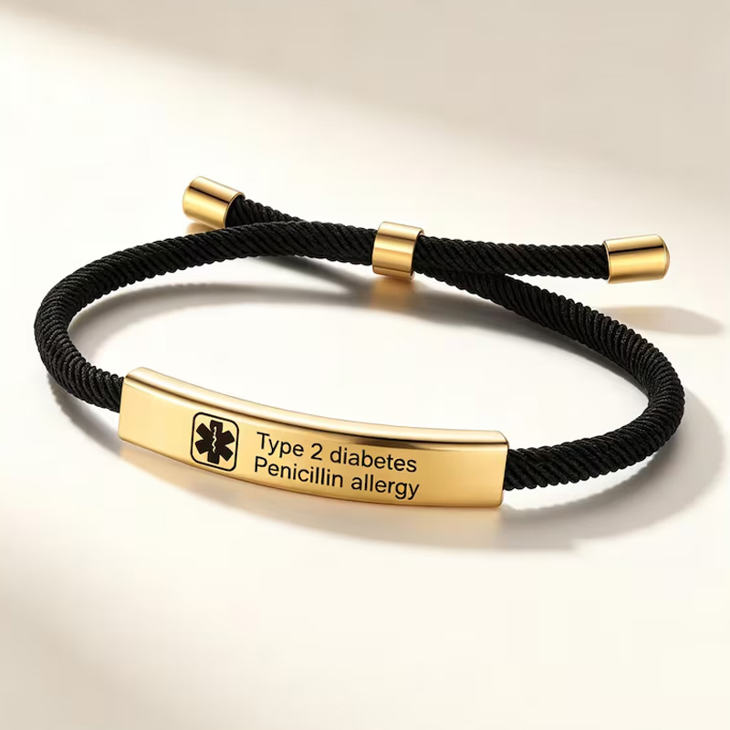 Personalized Medical Alert Bracelet Custom Engraved Name Allergy Condition Emergency ID Adjustable Rope Band