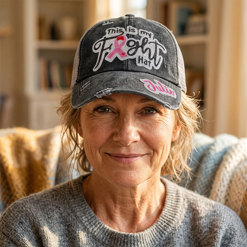 Personalized This is My Fight Hat Glitter Name Baseball Cap with Ribbon Breast Cancer Inspirational Gift for Her
