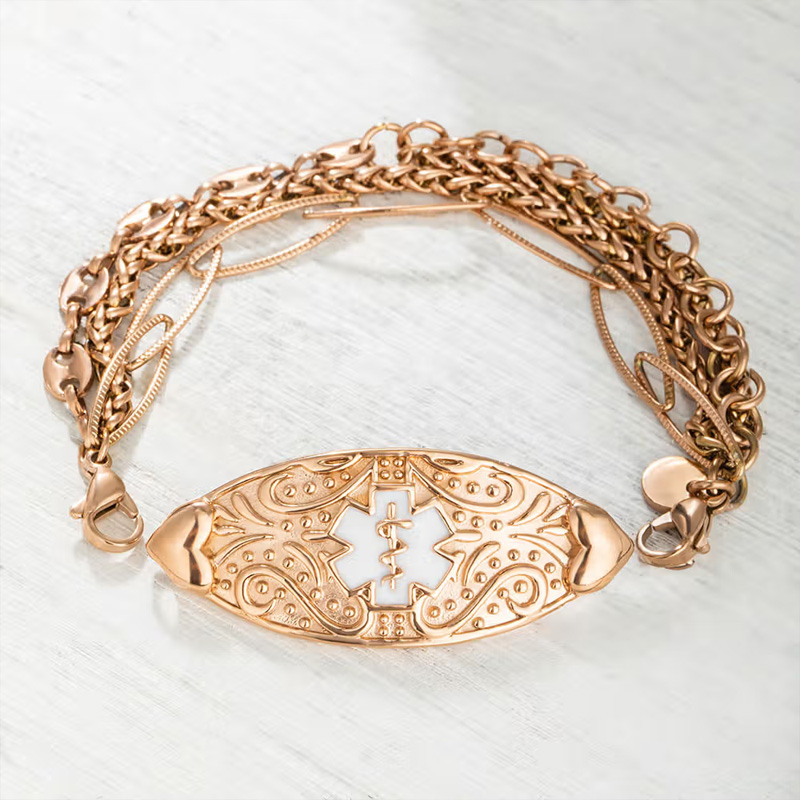 Personalized Star of Life Adjustable Medical Alert ID Emergency Multi-Layer Bracelet with Engraved Text Gift for Allergy Diabetic Women