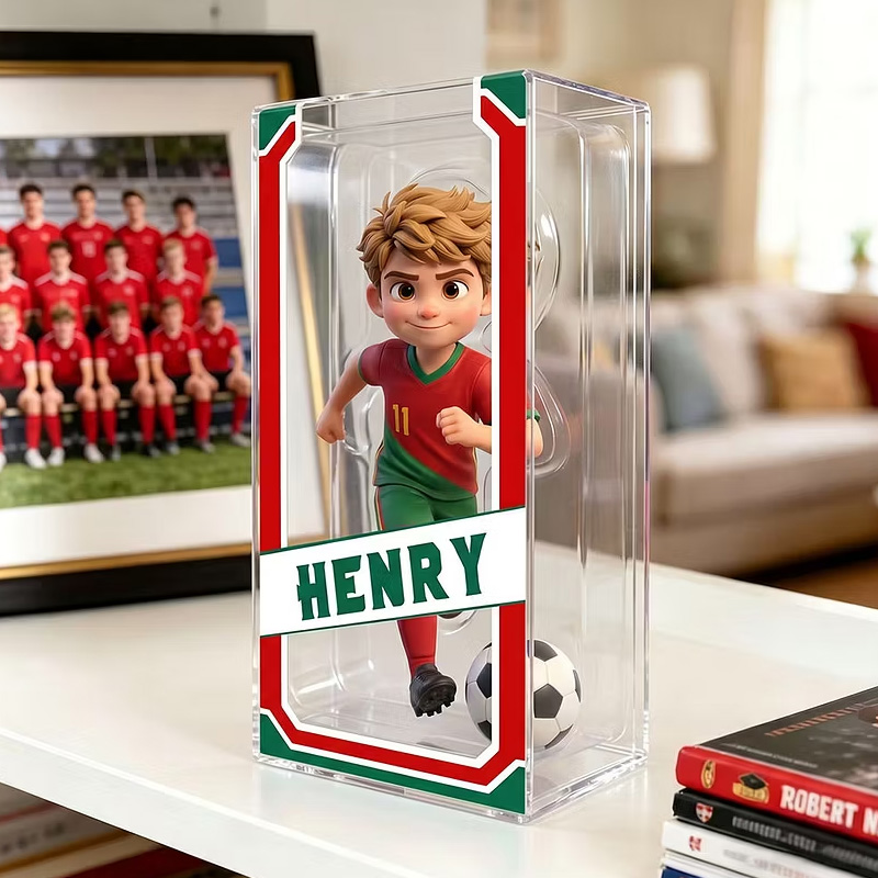 Personalized Acrylic Brick 3D Football Star Red Green Numbered Jersey Single Face for Kids Room Decor Fun Gift