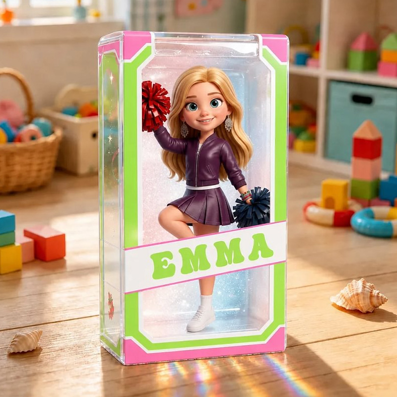 Personalized Acrylic Block Pink Glitter Border Strawberry Print Pom-pom Cheer Toddler Single Face for Baby Girl Game Day Gift