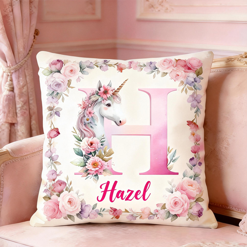 Personalized Watercolor Retro Pink Dream Horse Pillow with Name Birthday Gifts for Kids Dream Horse Lovers Gifts