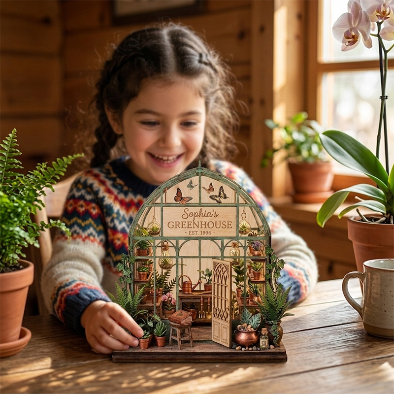 Personalized Greenhouse Wood Decor Custom Name Garden Room Sign Rustic Plant Lover Gift Table Shelf Ornament