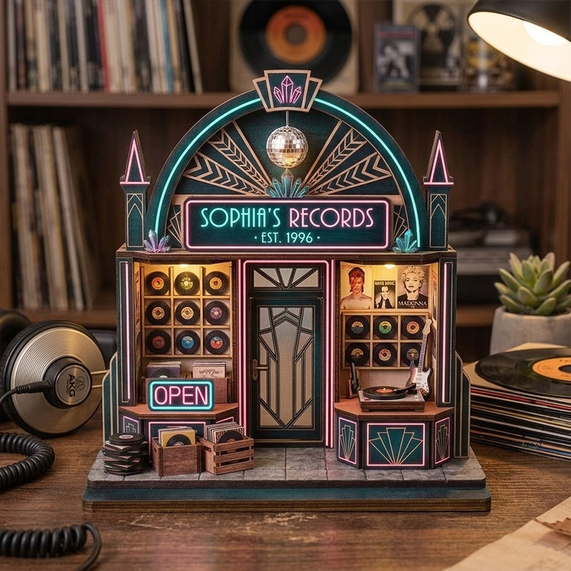 Personalized Record Store Wood Decor Custom Name Retro Music Shop Sign Vinyl Lover Shelf Ornament Gift