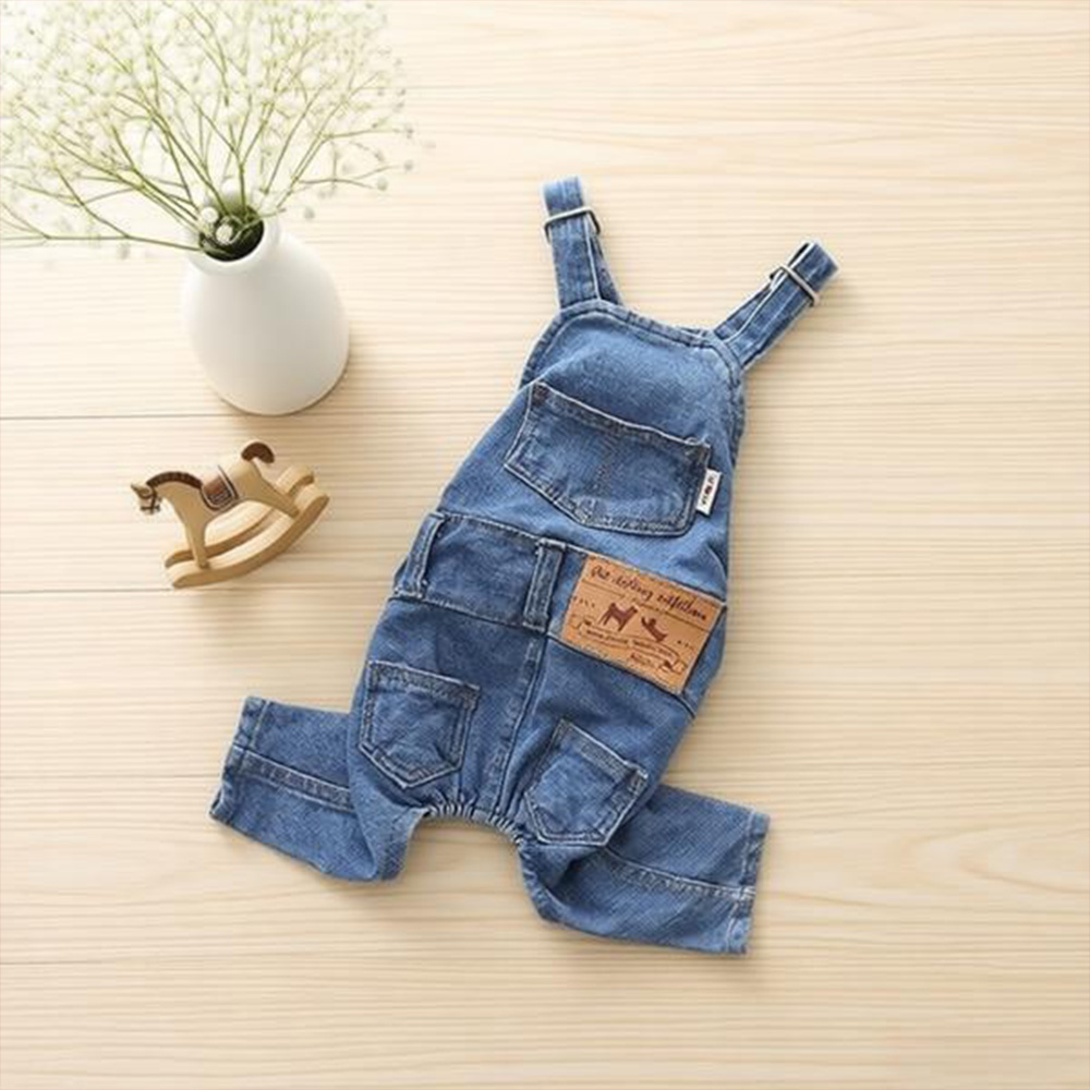  Dog Denim Overalls Jeans Outfit Adjustable Pet Clothes Cute Puppy Apparel Gift