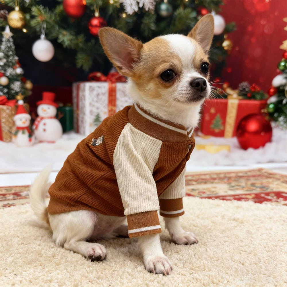 Personalized Dog Varsity Jacket Corduroy Custom Name Pet Sweater Cozy Puppy Coat Fall Winter Apparel Gift