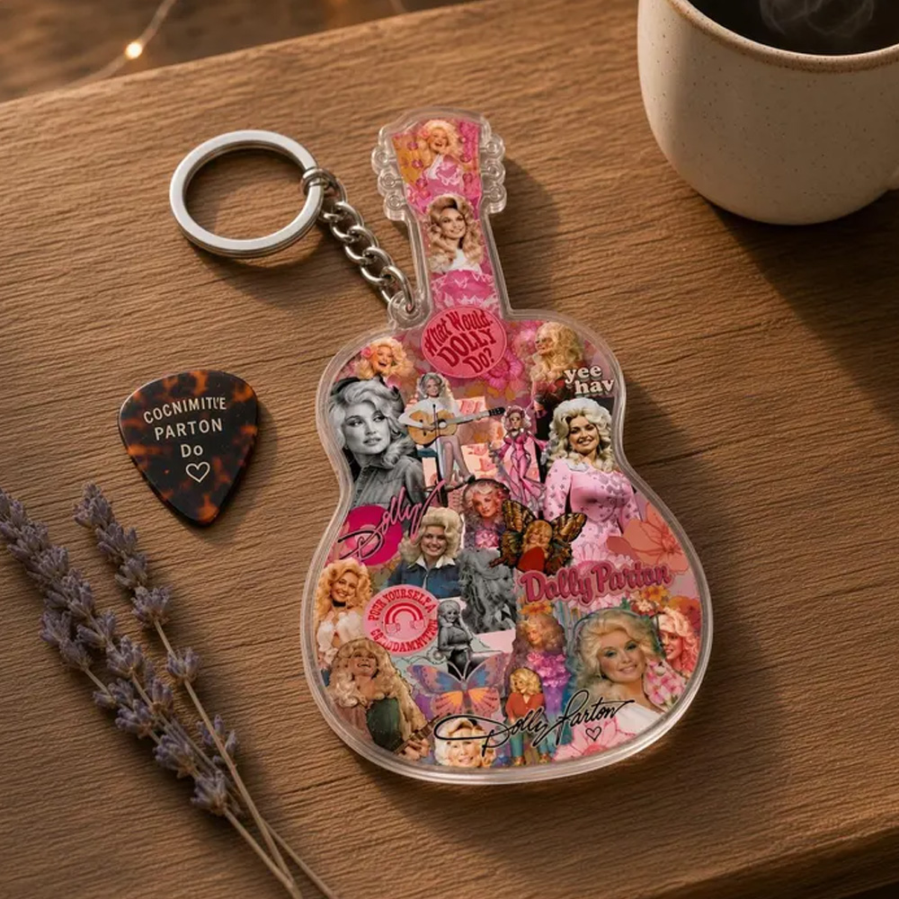 Dolly Parton Keychain Pink Guitar Acrylic Keychain Country Music Lover Gift Dolly Fan Gift