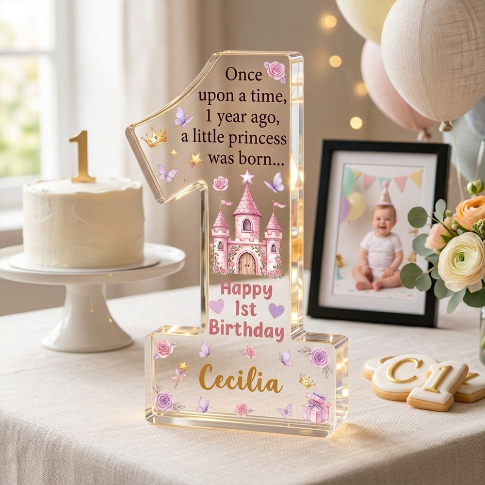 Personalized Princess First Birthday Acrylic Number One Keepsake Baby