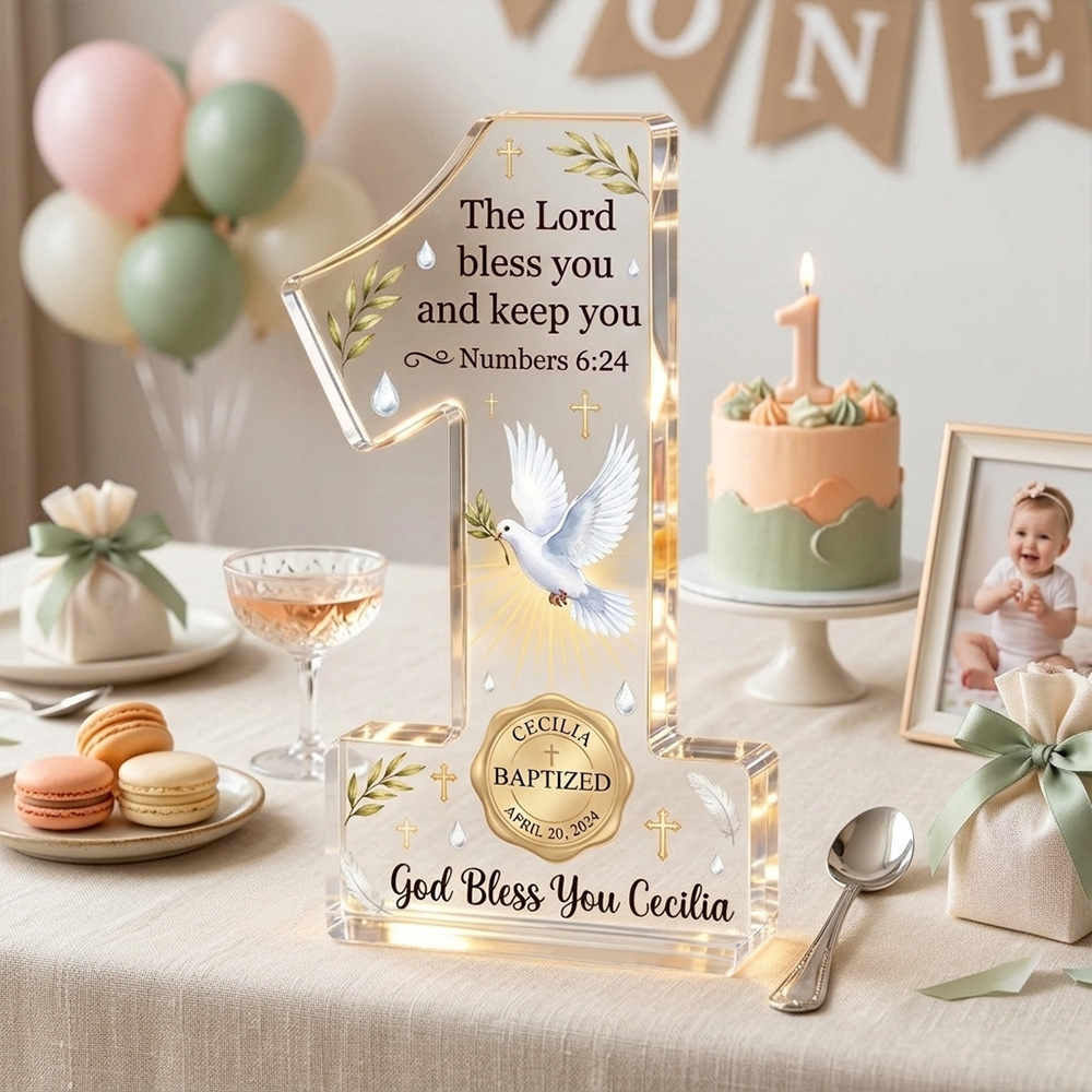 Personalized Christian First Birthday Acrylic Plaque Custom Name Baby