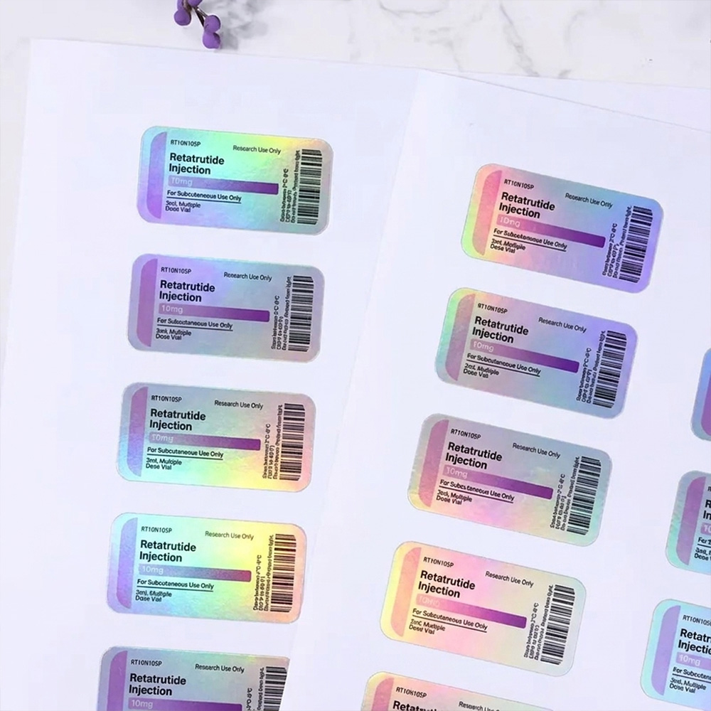 Personalized Holographic Multicolor Peptide Drug Bottle Label with Text Medication Organization Daily Use Birthday Gift for Diabetes Patients Caregivers