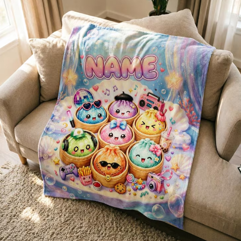 Personalized Kawaii Dumpling Squad Kids Blanket Cute Food Cartoon Throw For Girls Boys Bedroom Sofa Decor