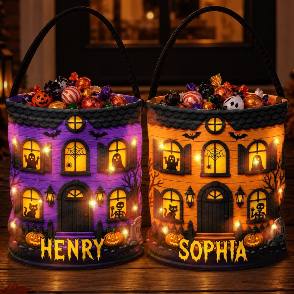 Personalized Halloween Gifts For Kids Boo Crew Lives Here Custom LED Light Bucket Bag