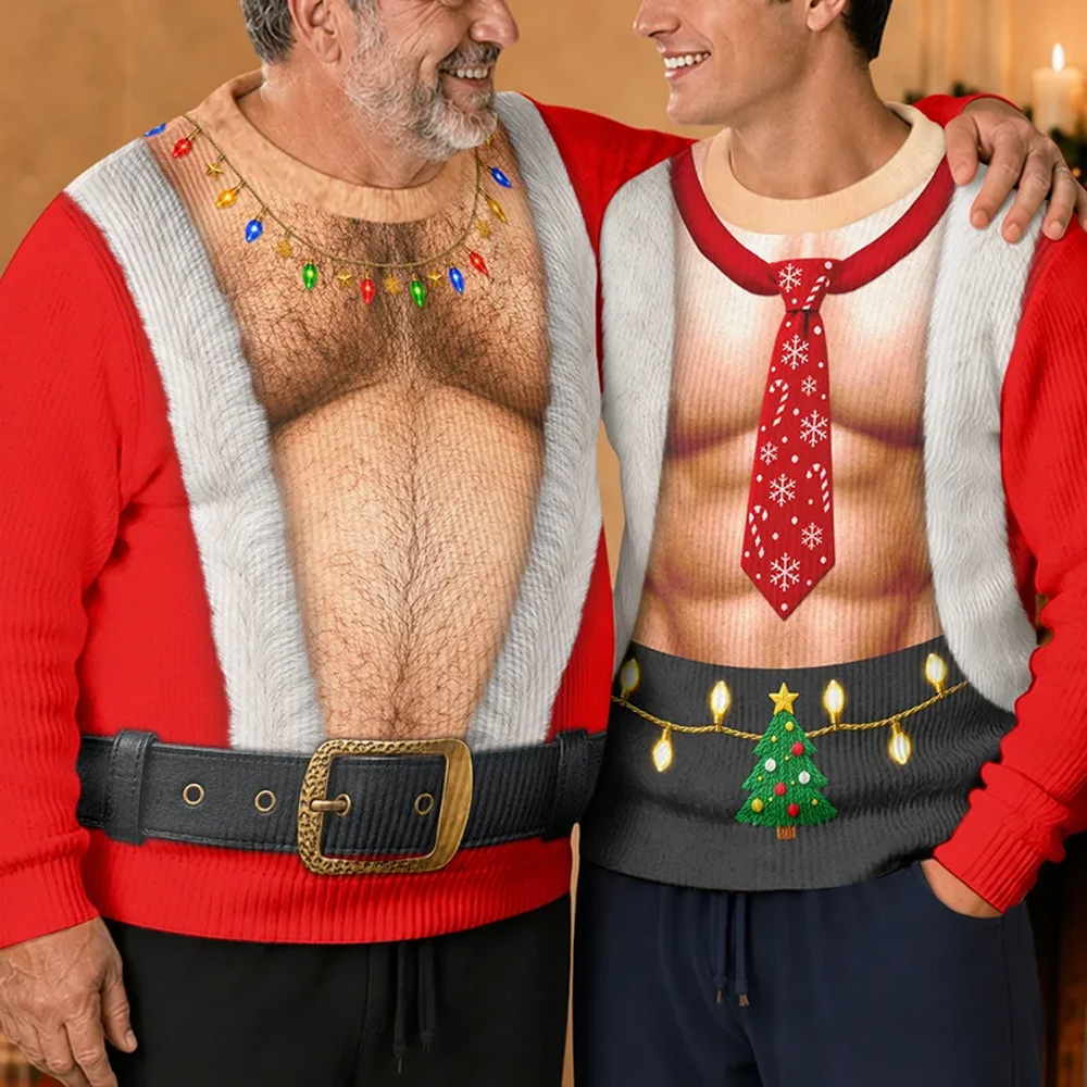 Personalized Unisex Ugly Sweater Funny Santa Abs Belly Body For Husband Dad Grandpa