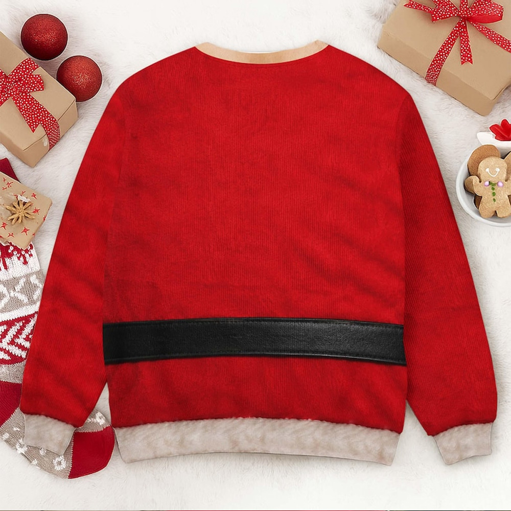 Personalized Funny Santa Belly Sweater Hairy Torso Print Christmas Ugly Sweater Style Holiday Party Outfit Gift For Men 