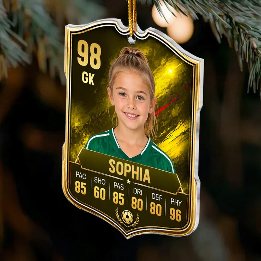 Personalized Soccer Player Christmas Ornament Ultimate FUT Card Style Custom Photo Name Number Gamers Kids Holiday Tree Decoration Gift