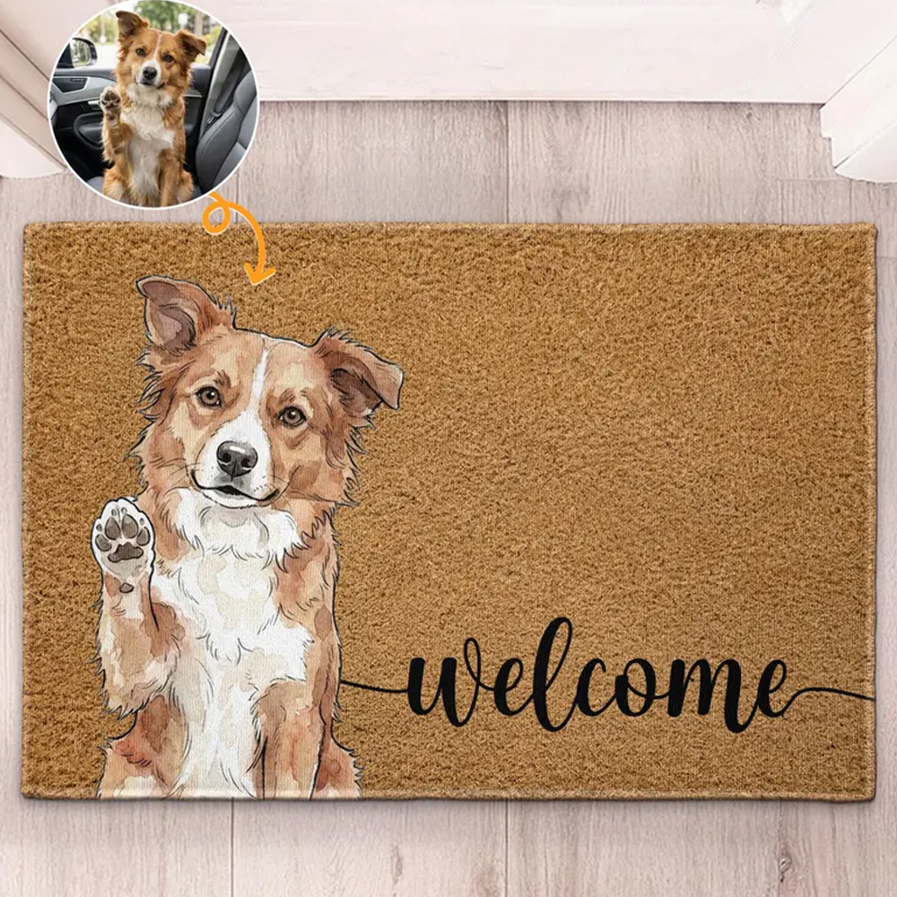 Personalized Dog Welcome Doormat Custom Pet Portrait Front Door Mat Cute Puppy Entry Rug Gift For Dog Lovers Home Porch Outdoor Decor