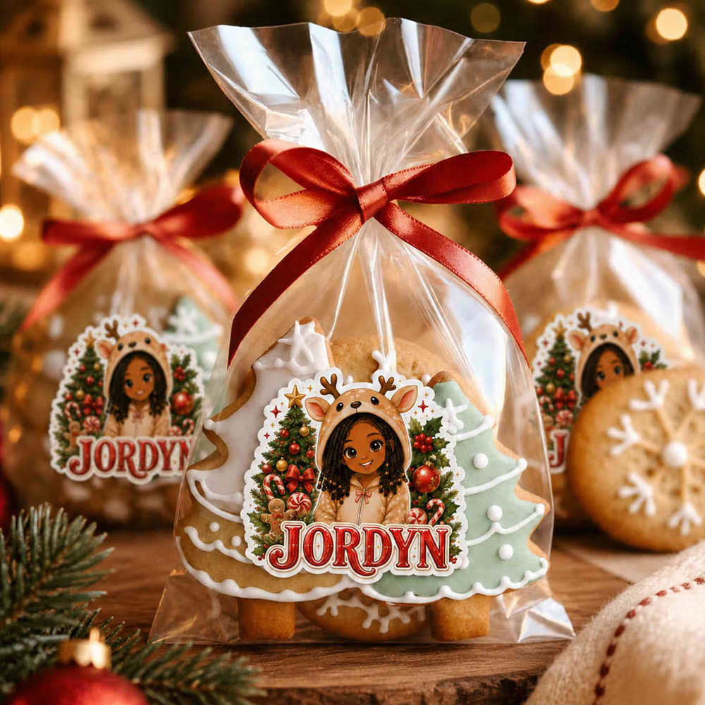 Personalized Reindeer Girl Christmas-Themed Gift Labels with Name, Waterproof Stickers for Gift Decor, Party Favors Christmas Gifts for Her Family