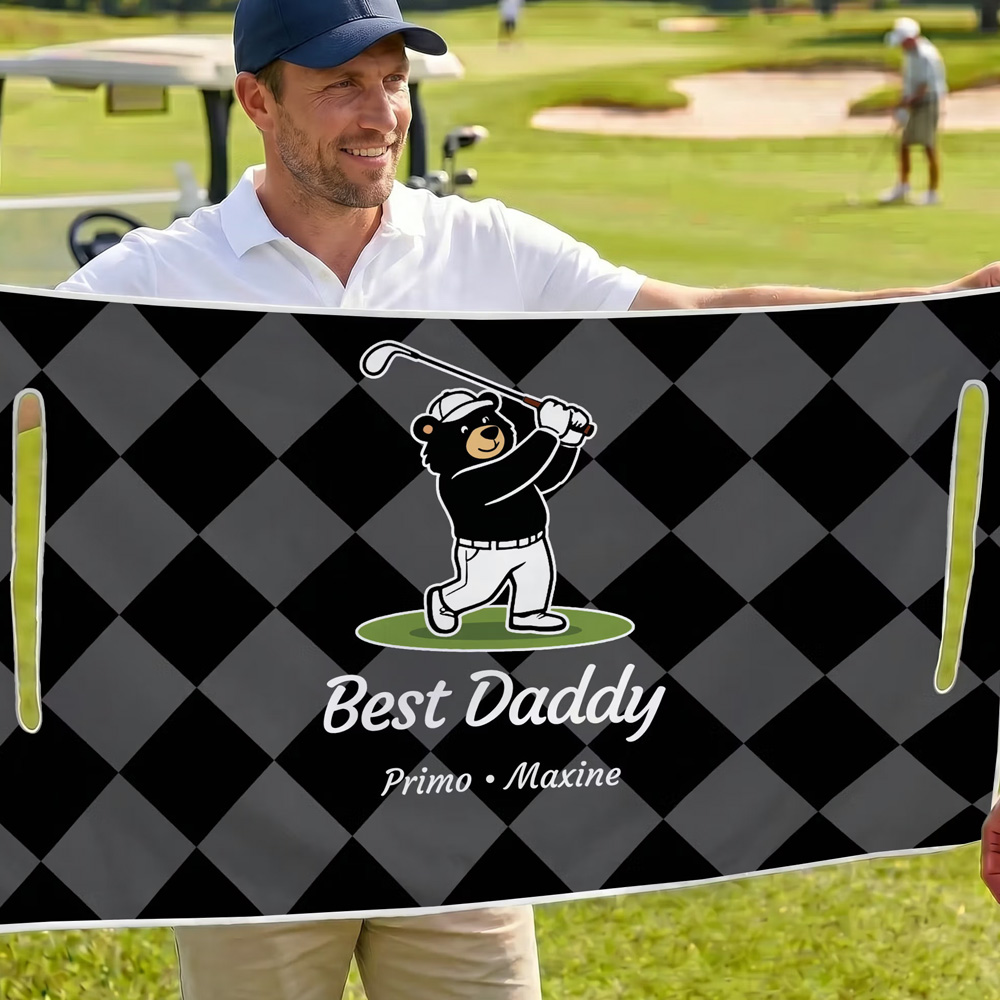 Personalized Names Cartoon Animal Diamond Grid Breathable Golf Cart Seat Cover Golf Cart Accessories Birthday Gift for Mom Dad Family Golf Lovers