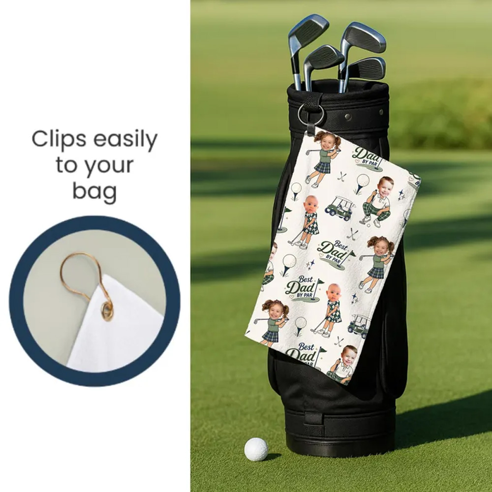 Personalized Golf Towel Custom Photo Dad Gift from Kids Father's Day Golfing Keepsake