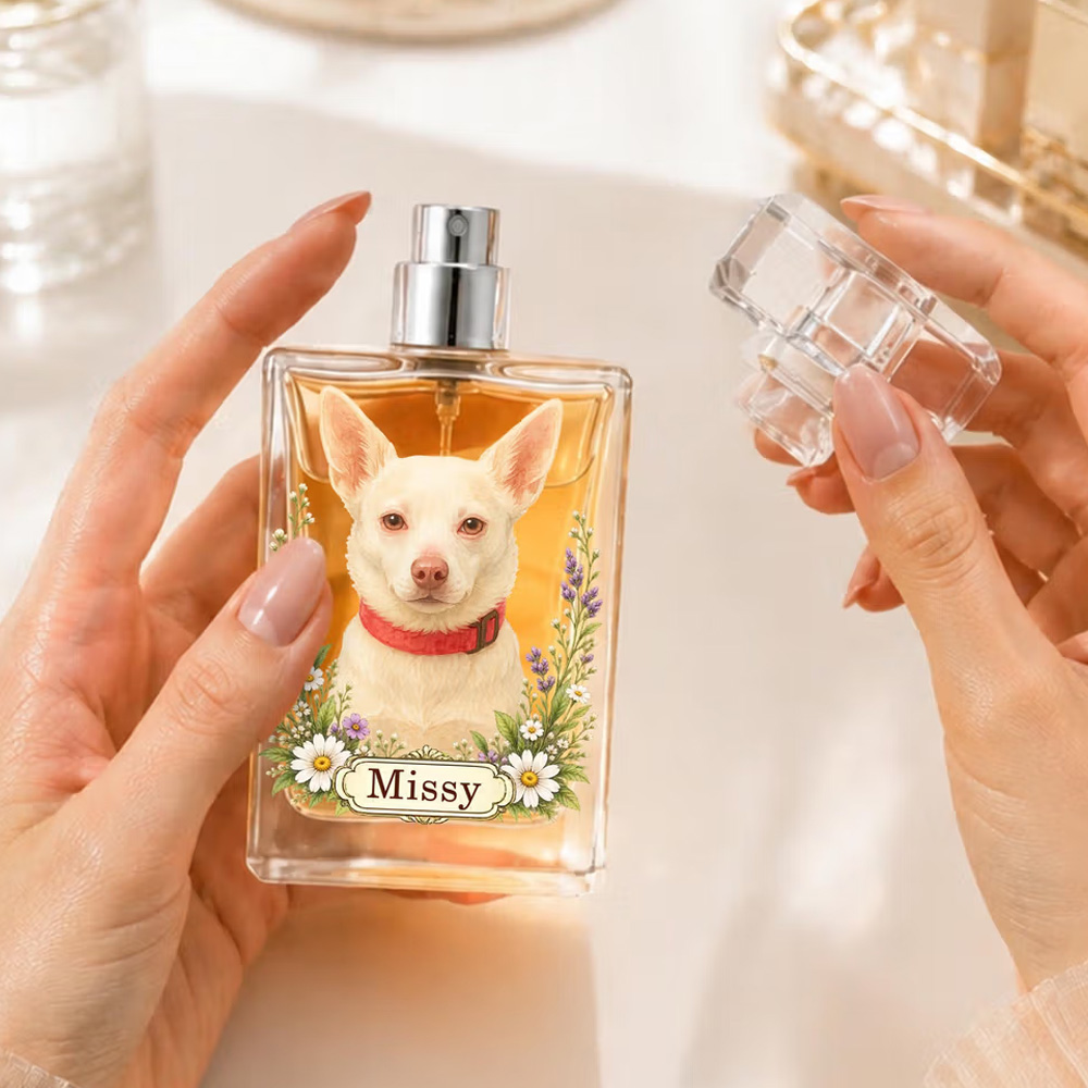 Personalized Floral Pet Photo Durable Glass Perfume Bottle with Name Birthday Gift for Dog Cat Pet Owners Lovers