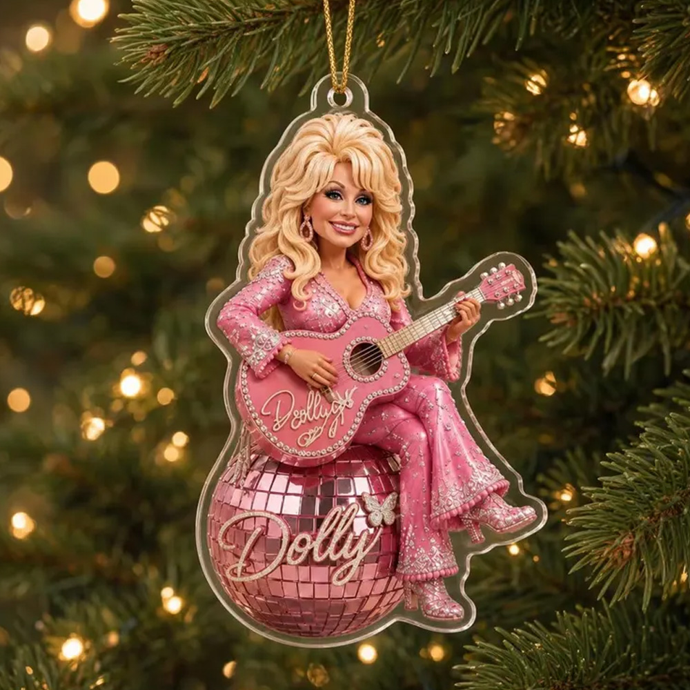 Country Music Christmas Ornament Pink Guitar Girl Glitter Ball Holiday