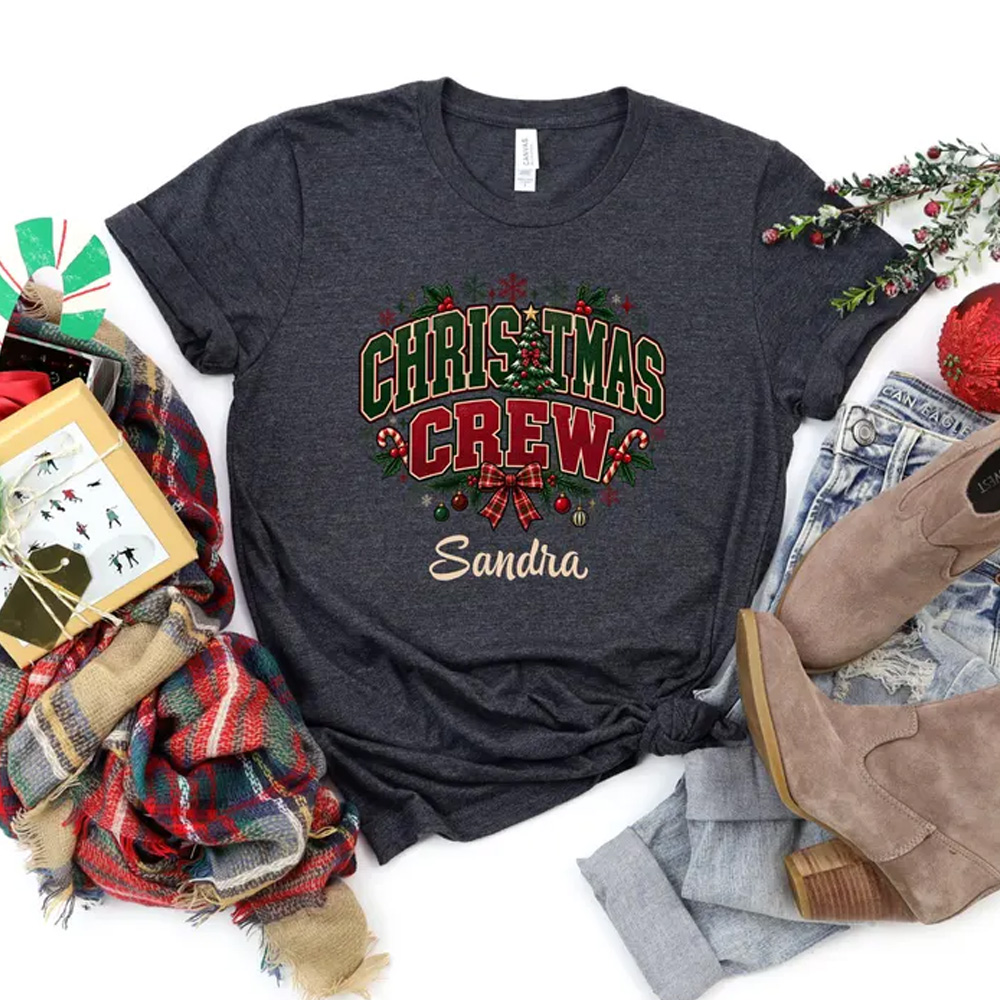 Personalized Family Christmas Matching Black Shirt And Plaid Skirt Set Custom Name Holiday Outfit For Mom Dad Kids Baby Festive Party Photos