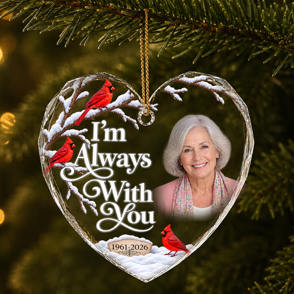 Personalized Cardinal Bird Winter Christmas Glass Ornament with Photo and Year Home Decor Christmas Memorial Gift for Family Couples